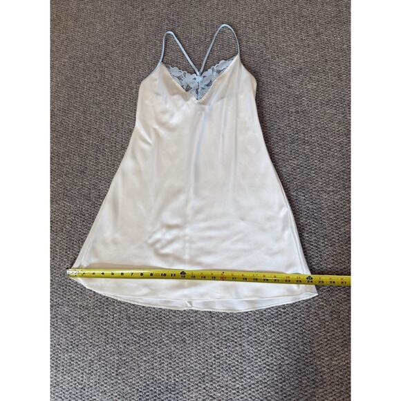 Lilac + London Bridal Satin Chemise & Robe Set XS “Mrs.” White Blue Lace Wedding - Picture 4 of 11